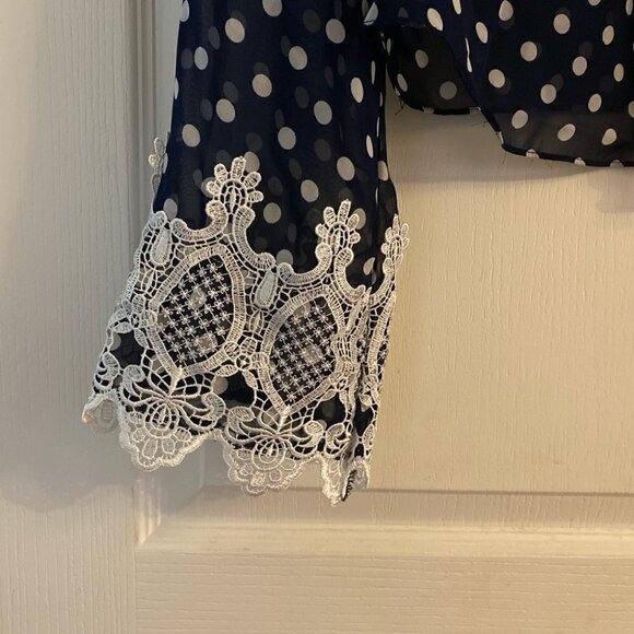 Sheer Polka Dot Blouse with Embroidered Long Sleeves Size 38 EU/ Small - Picture 3 of 9
